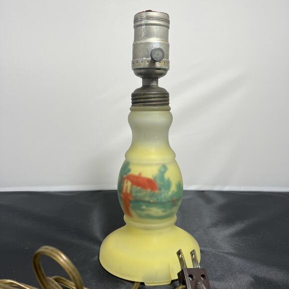 Vintage Art Deco Era Frosted Reverse Painted Yellow Glass Lamp Base, Test Works - Picture 5 of 12